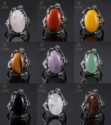 Handmade Natural Stone Gemstone Rings with Copper & Silver, Stone Size 12*16mm, No. 58 ABC Rugs Kilims